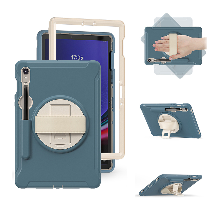Suitable for Samsung Tabs10Ultra Protective Case Tab S9Fe S7Fe S7+ S8Plus Anti-Fall Protective Case Non-Magnetic Rotating Stand Hand Rest with T307T720T860 Screen Tempered Film