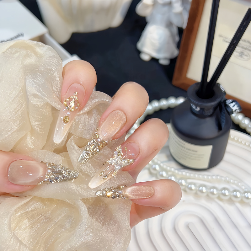 [Butterfly Flutters] Manicure Wearable Nails, Sparkling New Style, Purely Handmade, Brightening Cat Eye Nails, Popular Style