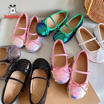 Girls Princess Shoes 2024 Spring and Autumn dress Childrens leather shoes show bright bean shoes