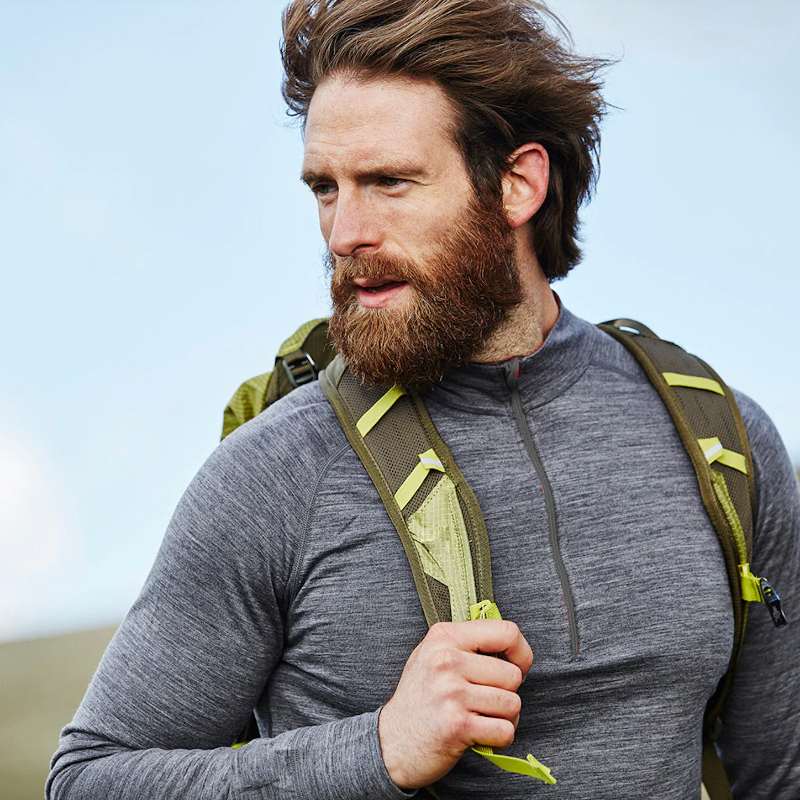 Outdoor Men's Merino Wool Quick-Drying Sweat-Wicking Long-Sleeve Merino Half-Zip Hiking Base Layer T-Shirt