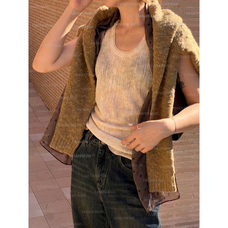 Korean Style New Wool Jacquard Color-Blocked Raw Edge Layered Sleeveless Vest Versatile Slimming Round Neck Top D80 Korean Style New Wool Jacquard Color-Blocked Raw Edge Layered Sleeveless Vest Versatile Slimming Round Neck Top D80