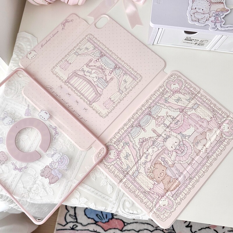 Sweet Dream Original Little Bear Rabbit Bedroom Dance Party 70% off Tablet Case 360-Degree Rotating Detachable Protective Cover Acrylic Anti-Bending