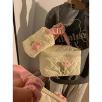 Cute Tulip Portable Cosmetic Bag Womens Portable Large Capacity Ins High-end Niche Toiletries Storage Box