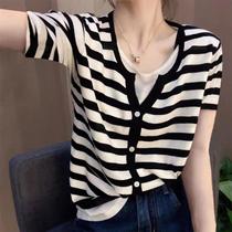 Fake two-piece ice silk knitted short-sleeved t-shirt for women 2024 new summer loose large size womens fashionable tops