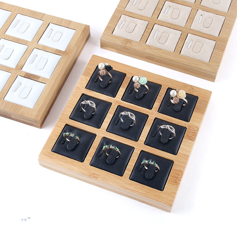 Natural bamboo jewelry ring display tray counter display ring bracket plate ring display stand