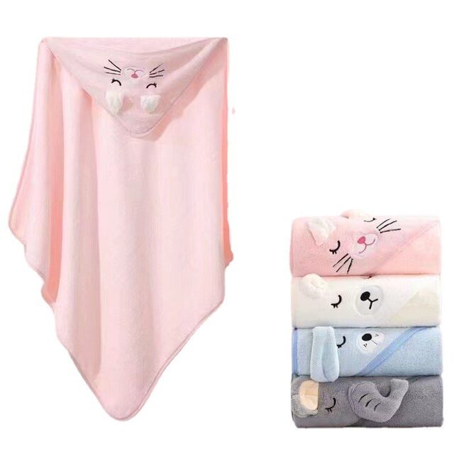 Newborn swaddle, coral velvet wrap, children's bath towel, embroidered blanket, hooded cloak, hooded wrap, baby cloak