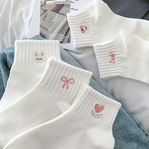 White Socks for Women, Short Socks, Summer Thin Style, Japanese and Korean Style, Cartoon Rabbit, Bow, School Style, Short Tube Socks, Trendy ins