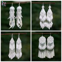 Guizhou Miao Earrings Handmade Miao Silver Long Tassel Womens Ear Jewelry Yi Ethnic Minority Style Clothing Accessories Earrings