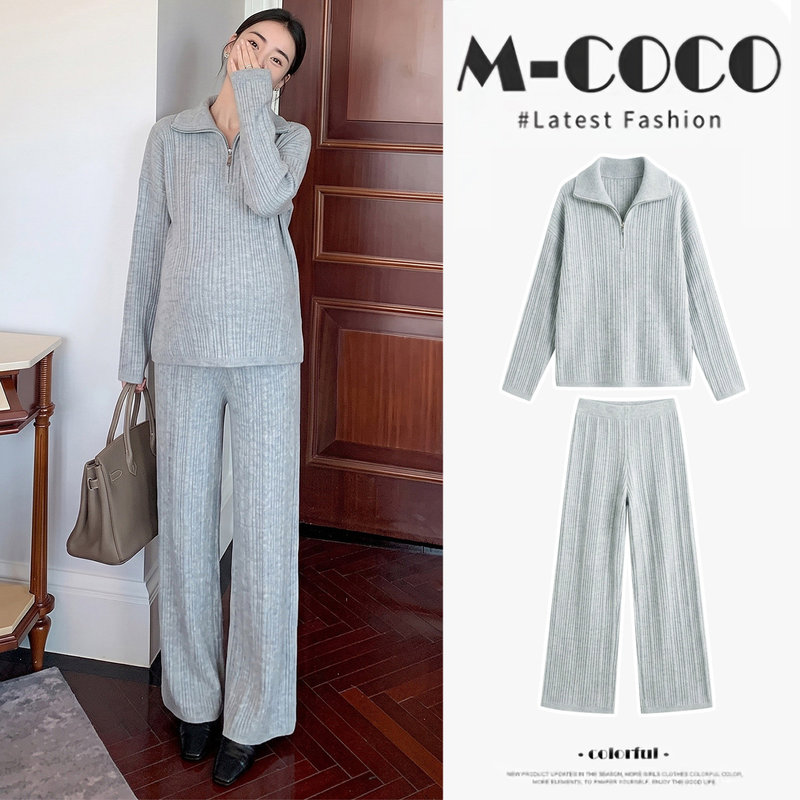 Maternity Wear Autumn and Winter Set 2026 New Casual Loose Thickened Half-Zip Knitted Sweater Lazy Style Two-Piece Set Maternity Wear Autumn and Winter Set 2026 New Casual Loose Thickened Half-Zip Knitted Sweater Lazy Style Two-Piece Set