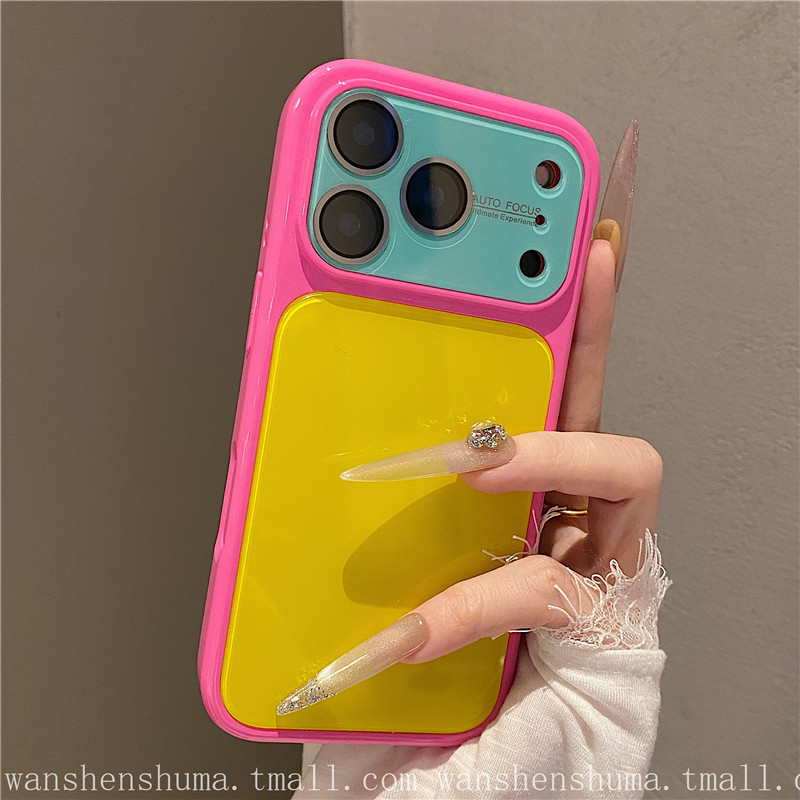 ins High-End Dopamine Color-Blocking Large Window Phone Case Suitable for Apple 17 Pro Max, iPhone 16 Pro New Model, 15 Women's Model, 14 Full Lens Coverage, 13 Internet Celebrity 17 Pro Anti-Drop Protective Case