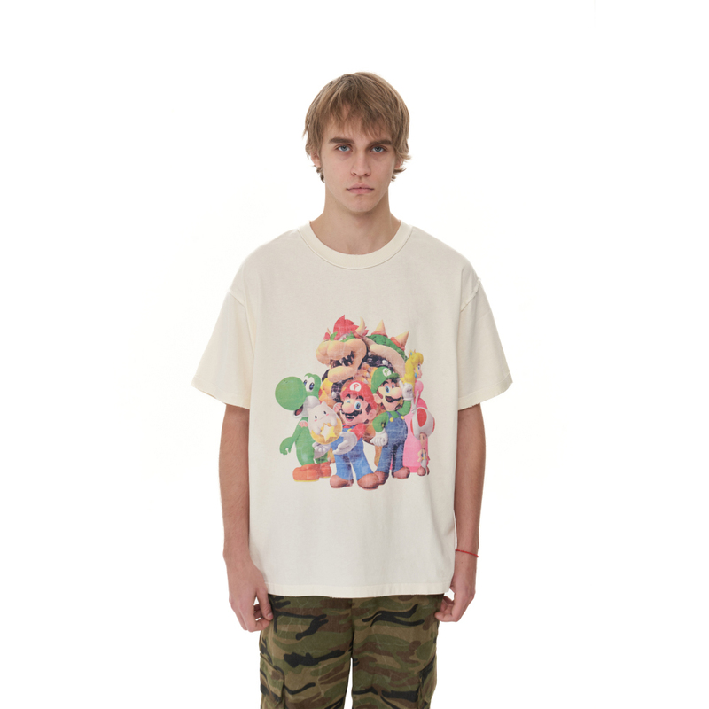 False Perception Lu Han and Zhu Zhengting Same Style Cartoon Family Portrait Retro Distressed Round Neck Short Sleeve False Perception Lu Han and Zhu Zhengting Same Style Cartoon Family Portrait Retro Distressed Round Neck Short Sleeve