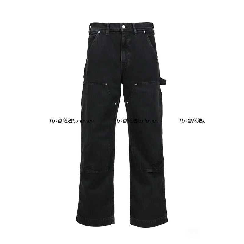 Erd Melancholic Rich Kid 26Ss Striped Rivet Button Heavy Washed Distressed Casual Workwear Logging Pants