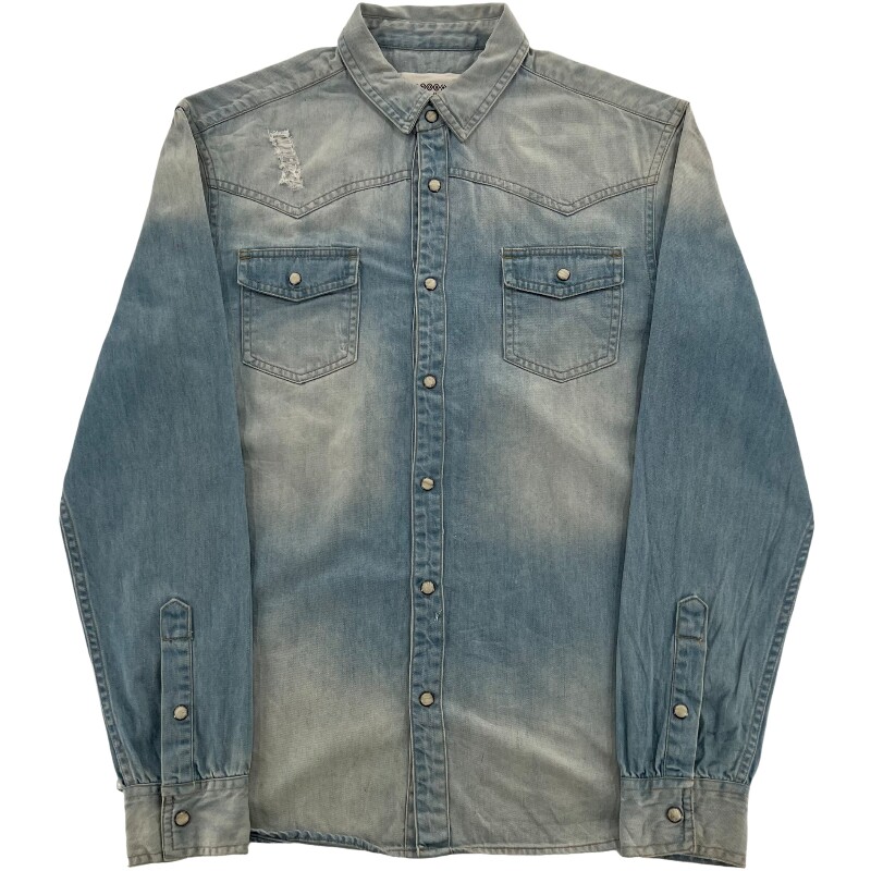 Джинсовая рубашка vintage古着美式复古阿美咔叽水洗做旧长袖日系牛仔衬衫男女n2