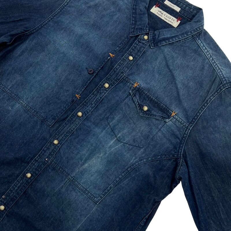 Джинсовая рубашка vintage古着美式复古阿美咔叽水洗做旧长袖日系牛仔衬衫男女n2