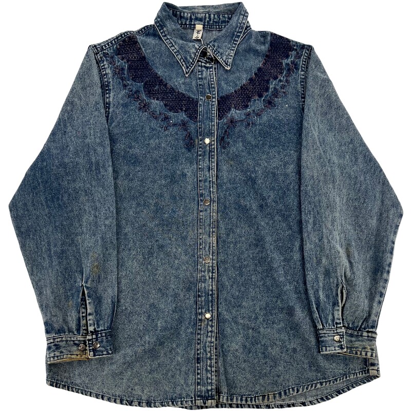 Джинсовая рубашка vintage古着美式复古阿美咔叽水洗做旧长袖日系牛仔衬衫男女n2