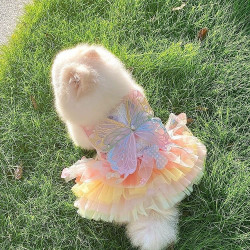 Dog Fairy Dress, Cat Princess Dress, Corgi Princess Dress, Rainbow Butterfly Fluffy Dress, Small Dog Teddy Dog