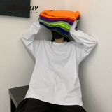 Брендовый хлопковый ретро базовый цветной приятный телу лонгслив подходит для мужчин и женщин, городской стиль