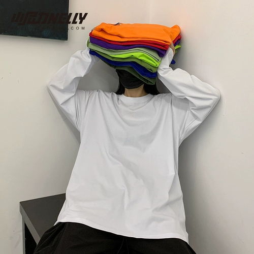 Брендовый хлопковый ретро базовый цветной приятный телу лонгслив подходит для мужчин и женщин, городской стиль