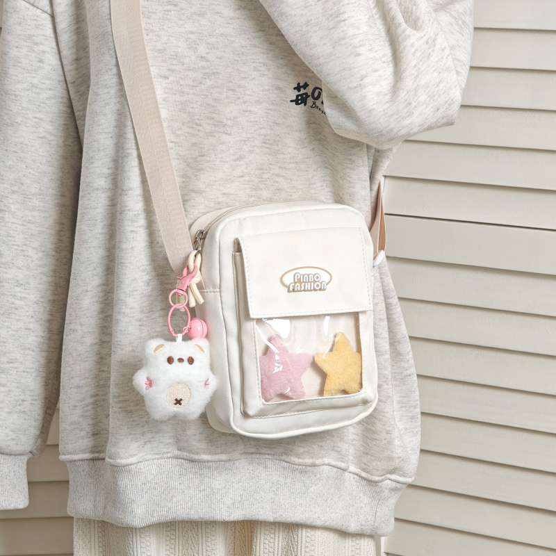 Japanese-Style Cute Transparent Small Square Bag, Girly Style, Can Be Used as a Plush Pendant, Crossbody Bag, Casual Small Bag, Travel Phone Bag