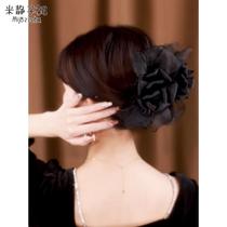 High-end organza black bow rose flower gripper elegant temperament gripper shark hairpin card on the back of the head