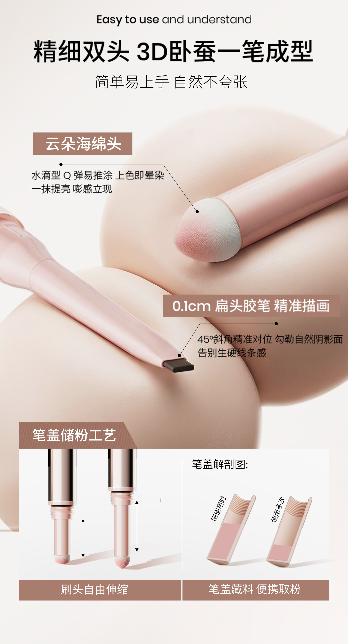 【Hong Kong Direct Mail】Sanzitang Double-ended Silkworm Pen 02 Peach Blossom Pink 1 pc Waterproof and Smudge-proof