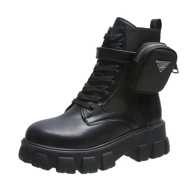 New Botas Women Motorcycle Ankle Boots Wedges Female Lace Up