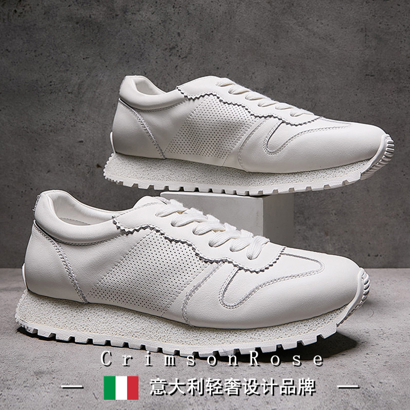 Cr Light Luxury Italian 2026 European New Style Genuine Leather Hollow Breathable White Sneakers Men's Casual Sports Shoes Forrest Gump