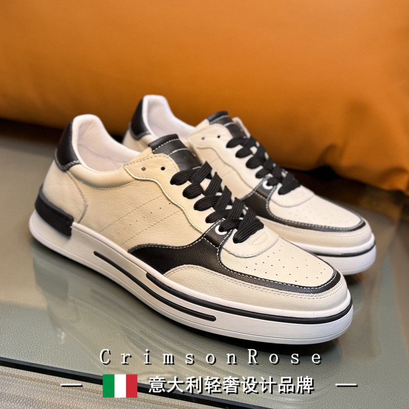 Cr Light Luxury Italian 2026 European Station Genuine Leather Handmade Casual Shoes Breathable Versatile Men's Designer Sneakers Leather Shoes