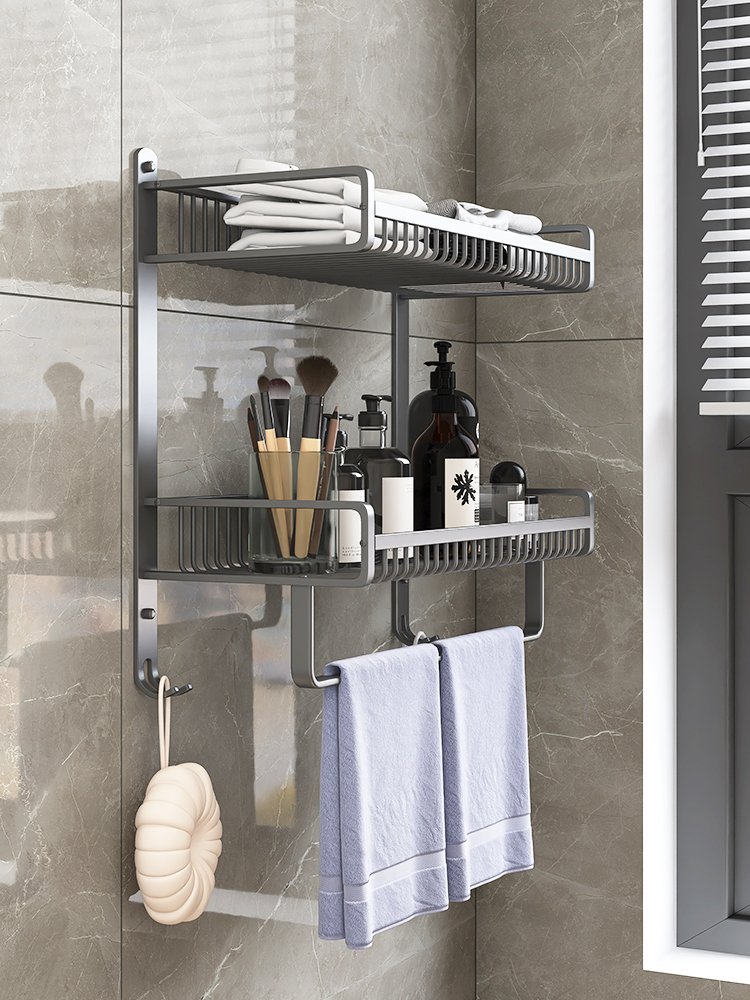 Nine Pastoral Official Flagship Store Bathroom Woolen Towel Rack Toilet Shelfs Integral Free To Punch Wall-mounted Gun Grey Toilet-Taobao