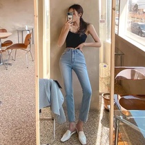 2021 summer New straight jeans Womens Small eight high waist thin light color nine small foot pipe pants