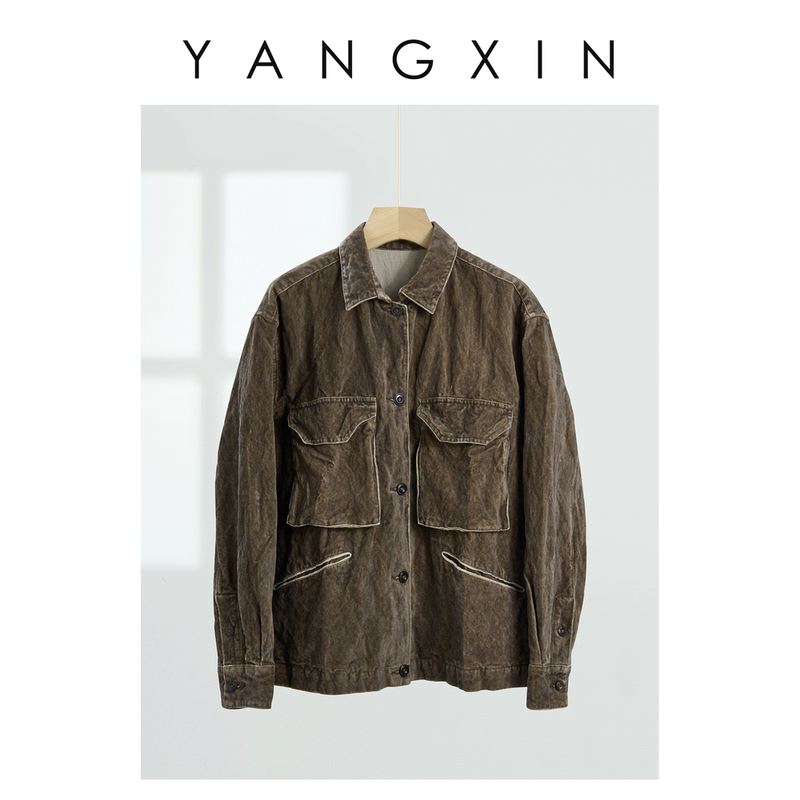 Ageless [Mountain Notes] Original Design 98% Cotton + 2% Memory Fiber Vintage Lapel Large Pocket Workwear Jacket