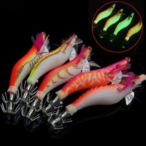5pcs Luminous Squid Jigs Prawn Hook Wooden Bionic Shrimp Bai