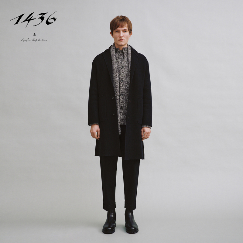 1436 Small Cashmere Suit Collar Double-Breasted Men's Woolen Coat