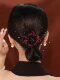 Elegant Red Hair Bun with Flower for Mother-In-Law, Suitable for Weddings, Banquets, High-End Cheongsam, Festive Occasions, and as a Hairpin for Mothers