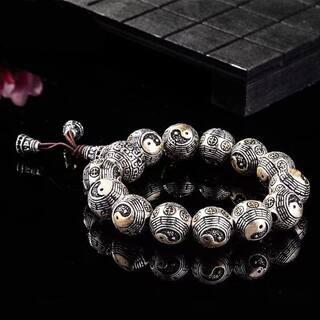 Tai Chi Bagua Retro Distressed Buddhist Prayer Beads Taoist Bracelet 2023 Cultural Play Silver Bracelet Taoist Style Jewelry for Men