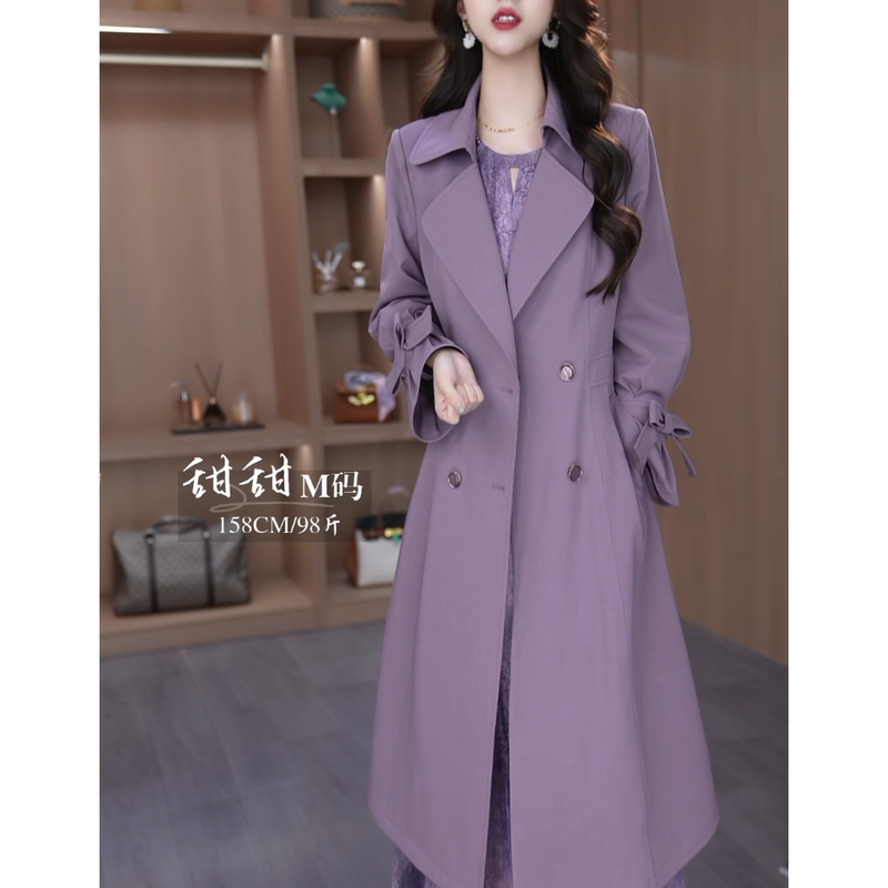 Casual Mid-Length Trench Coat for Women, 2026 Spring and Autumn New Style, Stylish, Age-Reducing, Slim-Fitting, Slimming Purple Coat