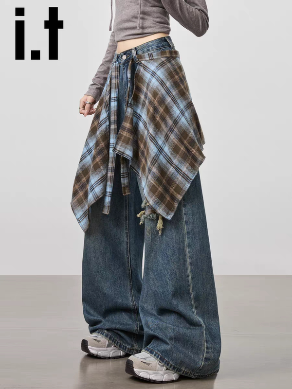 Layering Magic Skirt, Blue and Brown Plaid Hem, One-Piece Tie-Up Skirt That Hides Flaws, Layering Magic for Both Men and Women