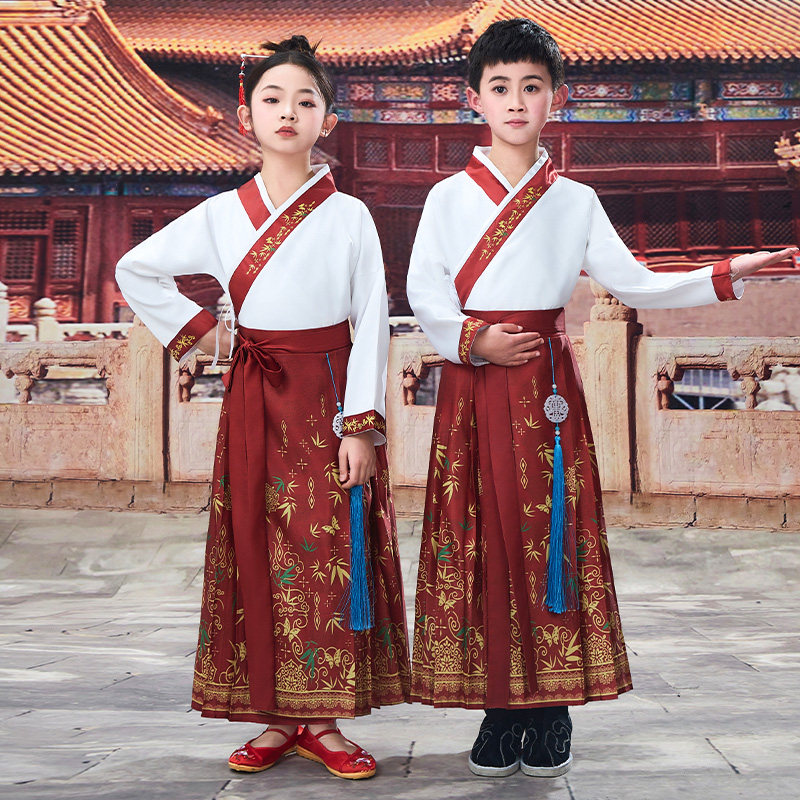 六一儿童中国风演出服男女童马面裙汉服套装大合唱服诗歌朗诵表演