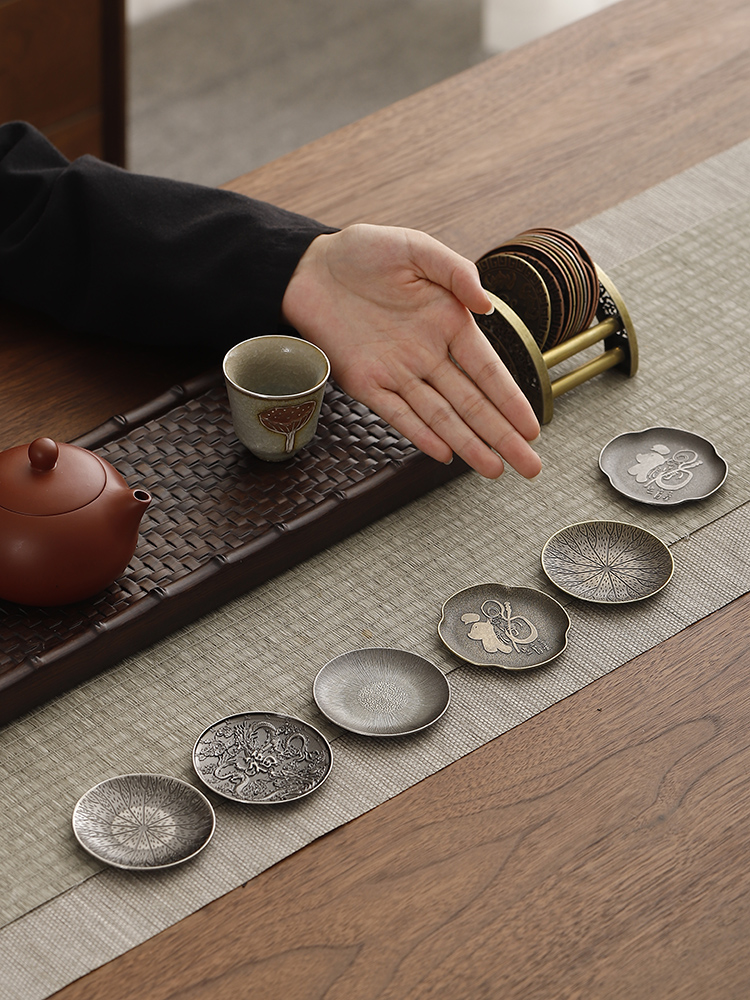 日式仿古铜合金做旧架子小杯垫