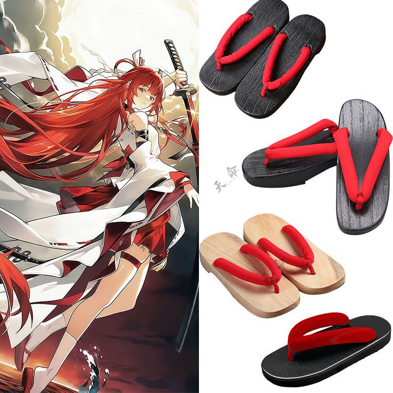 Uesugi Eri's Wooden Clogs Cosplay Shoes, Versatile Dragon Fantasy Red Height-Increasing Clogs, in Stock Uesugi Eri's Wooden Clogs Cosplay Shoes, Versatile Dragon Fantasy Red Height-Increasing Clogs, in Stock