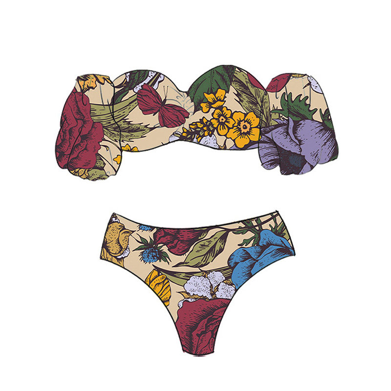 Женская плавках lanswe vintage print split bikini swimwear women set straple OTHER