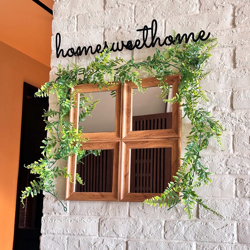 Coffee Shop Mirror Fake Window Vintage Style Atmosphere Plaid Mirror Background Wall Retro DIY Photo-Taking Decoration