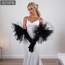 Manzhen versatile bridal style exaggerated black gloves for photography long satin style sexy French wedding MM10
