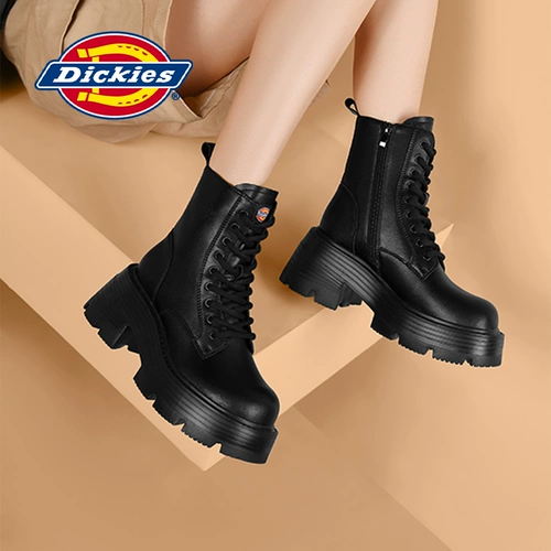 Dickies Martens, высокие флисовые зимние короткие сапоги для черной кожи на платформе, ботинки, 2024 года
