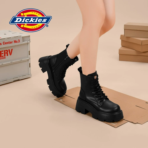 Dickies Martens, высокие флисовые зимние короткие сапоги для черной кожи на платформе, ботинки, 2024 года