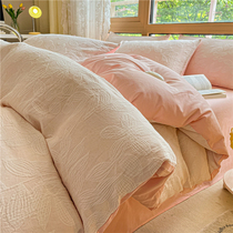 2024 new cotton three-layer yarn jacquard four-piece set 100 pure cotton sheets and quilt covers skin-friendly naked sleeping bedding