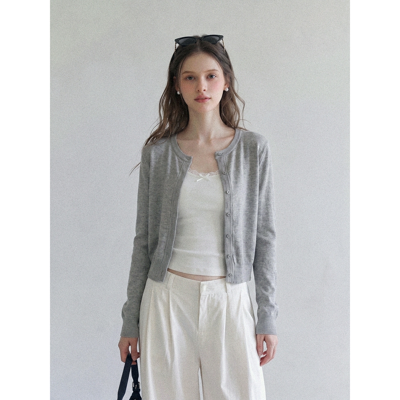 Lunamie Gray Knitted Cardigan for Women, Early Autumn Korean Style Outfit, Stylish Short Jacket for Petite Figures Lunamie Gray Knitted Cardigan for Women, Early Autumn Korean Style Outfit, Stylish Short Jacket for Petite Figures