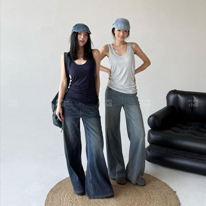 Comchill Seventeen Vintage Washed Jeans for Women, Slimming American Style Hot Girl High-End Straight Wide-Leg Pants