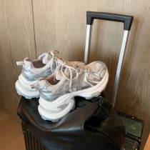 Genuine leather dad shoes for women 224 spring new womens shoes fashionable breathable double mesh thick bottom low-top color matching sneakers