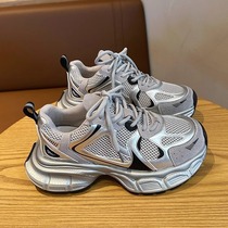 Thick-soled dad shoes for women 224 spring new silver versatile retro breathable casual lightweight sports shoes